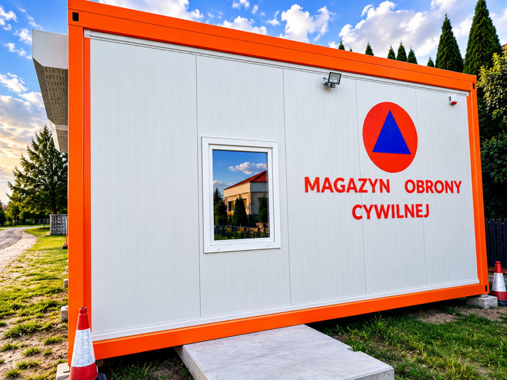 Pomarańczowy kontener magazynu obrony cywilnej